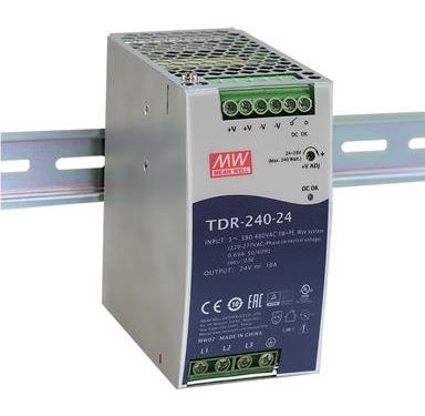 240W three phase industrial DIN rail power supply 24V 10A with PFC, MEAN WELL TDR-240-24