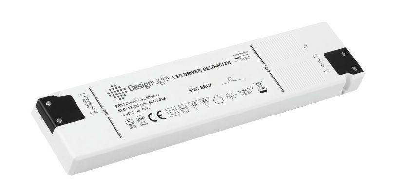 Импульсный блок питания для светодиодного освещения 12V 5A, IP20, 18x58x265мм, Designlight TRA-F-60W-T-01