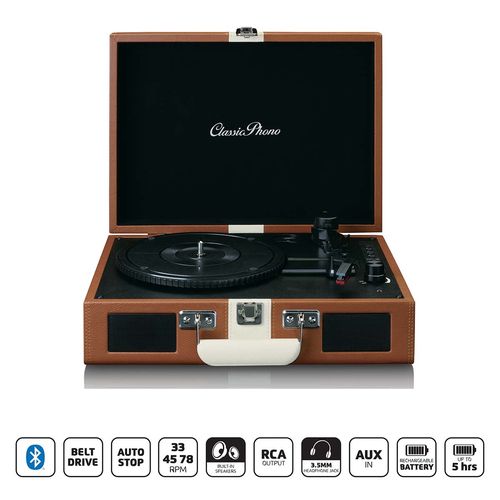 Suitcase turntable with Bluetooth® rechargable Battery and speaker TT-120BNWH 8711902044918
