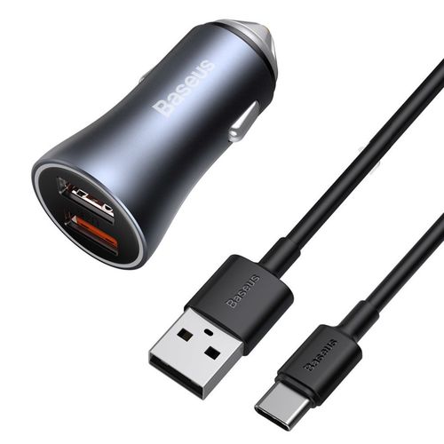 Автомобильное зарядное устройство 40W 12-24V 2xUSB QC4.0 SCP FCP AFC USB-C 1м кабель,серый TZCCJD-A0G 6953156201996