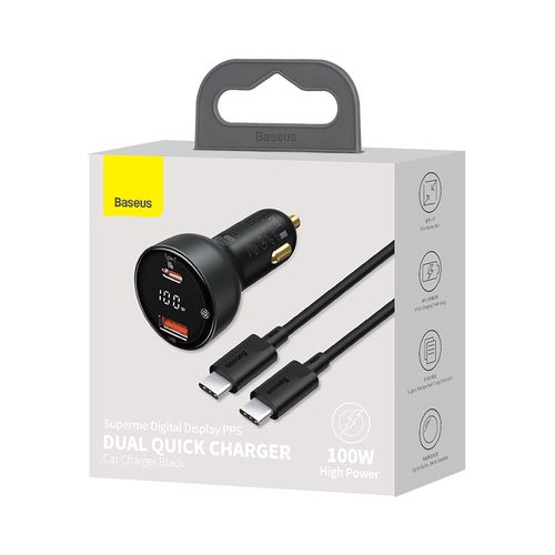 Baseus auto kiirlaadija 12-24V 100W USB + USB-C QC4+ PD3.0 pinge, ekraan ja USB-C kaabel 1 m TZCCZX-01 6953156206724