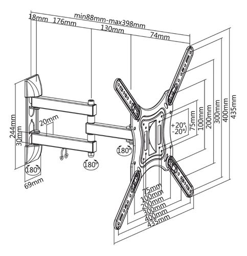 Full Motion TV Wall Mount 23-55" (Max. 30kg) UCH0203 5901890019811