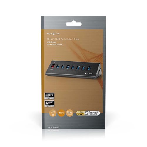 USB Hub | USB Micro-B Female | USB-A Female | 8 port(s) | QC3.0 / USB 3.2 Gen 1 | Mains Powered / USB Powered | 5 Gbps | 8x USB UHUBUP3810BK 5412810315147