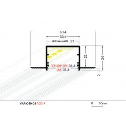 LED profile VARIO30-05, recessed, 1m, TOPMET PROF-VARIO30-05-1Ms