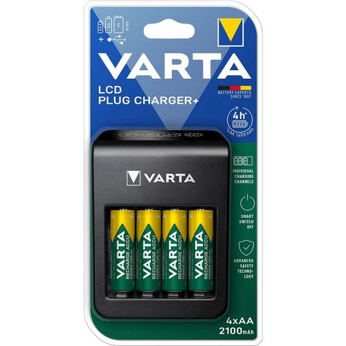 NiMH LCD Plug Charger+ (AA, AAA & 9 Volt) including 4x AA 2100 mAh VARTA-57687 4008496988303
