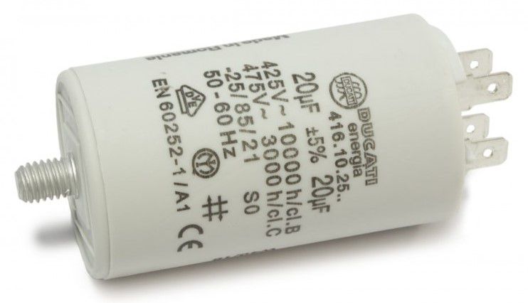 Motor Capacitor 20uF±5%/475V+GRD Ø40x70mm, DUCATI W1-11020/DUC 8014025099026