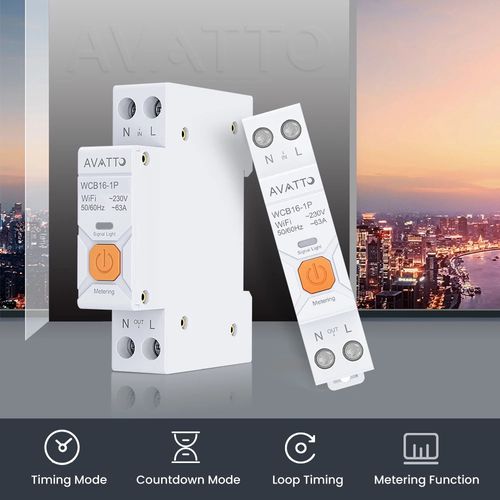 Nutikas relee DIN rööpale 230Vac, 16A, Wi-Fi TUYA, koos elektrimonitoriga WCB16-WM 6976037362890
