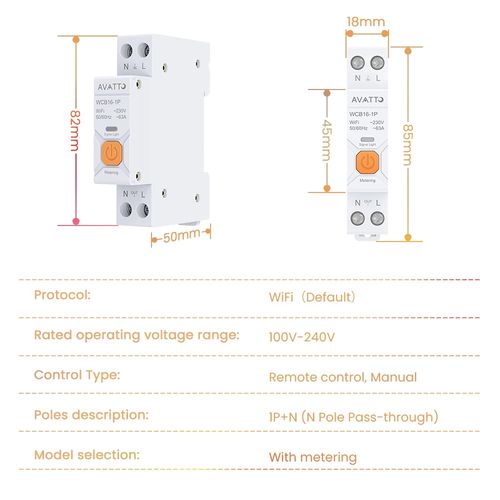 Nutikas relee DIN rööpale 230Vac, 16A, Wi-Fi TUYA, koos elektrimonitoriga WCB16-WM 6976037362890