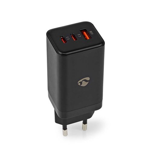 Wall Charger | 65 W | GaN | PD3.0 18W / PD3.0 20W / PD3.0 27W / PD3.0 36W / PD3.0 45W / PD3.0 60W / PD3.0 65W / QC3.0 | Quick charge feature | 3.0 / 3.25 A | Number of outputs: 3 | USB-A / 2x USB-C™ | Automatic Voltage Selection | Black WCGPD65W100BK 5412810408443