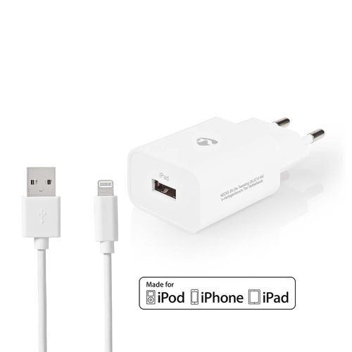 Wall Charger | 12 W | 1x 2.4 A | Number of outputs: 1 | USB-A | Lightning 8-Pin (Loose) Cable | 1.00 m | Single Voltage Output | White WCHAL242AWT 5412810330027