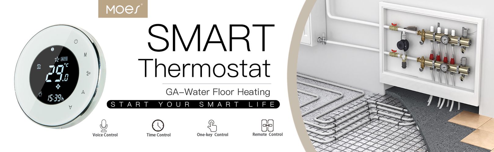 Nutikas termostaat vesikütte põrandaventiilide juhtimiseks, Wi-Fi, TUYA / Smart Life WHT-6000-GA-WH-EN 6974246475745