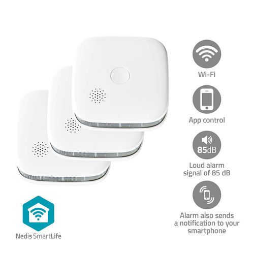 SmartLife Smoke Detector | Wi-Fi | Battery Powered | Sensor life cycle: 10 year | EN 14604 | Max. battery life: 24 Months | 85 dB | White | 3 pcs WIFIDS21WT3 5412810464593