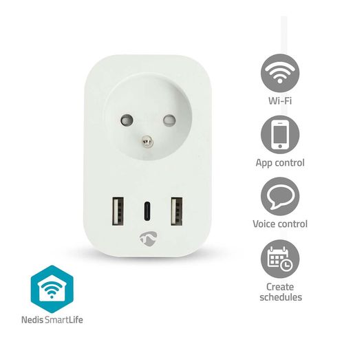 SmartLife Smart Plug | Wi-Fi | IP21 | Power meter | 3680 W | Type E (CEE 7/6) / 1x USB-C™ / 2x USB | 0 - 55 °C | Android™ / IOS | White | 1 pcs WIFIP151EWT 5412810448333