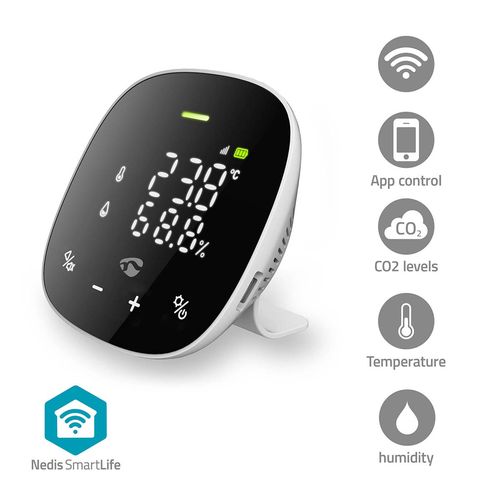 SmartLife Air Quality Monitor | Wi-Fi | Including display | Carbon Dioxide (CO2) / Humidity / Temperature | Android™ / IOS | Black / White WIFISA20CBK 5412810451630