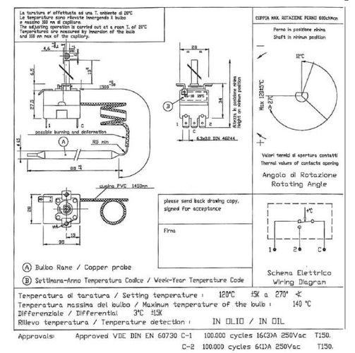 Termostaat 20-120°C,ΔT=3°C, 1.5m univ. WP-232096/CAM 4772081004852; 8595222621437