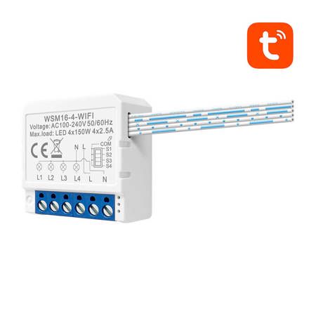 Smart Wi-Fi switch module 4 gang, 230Vac, 4 x 2.5A, TUYA / Smart Life WSM16-W4 6976037360155