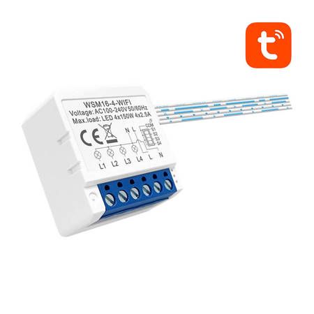 Smart Wi-Fi switch module 4 gang, 230Vac, 4 x 2.5A, TUYA / Smart Life WSM16-W4 6976037360155