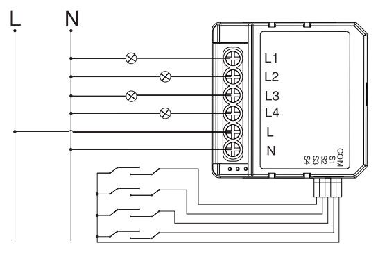 Smart Wi-Fi switch module 4 gang, 230Vac, 4 x 2.5A, TUYA / Smart Life WSM16-W4 6976037360155