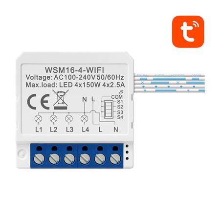 Smart Wi-Fi switch module 4 gang, 230Vac, 4 x 2.5A, TUYA / Smart Life WSM16-W4 6976037360155