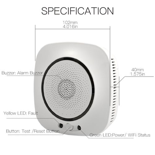 Умный детектор угарного газа с сиреной, 230Vac, Wi-Fi, TUYA / Smart Life WSS-CO-EU-MS 6974246475257