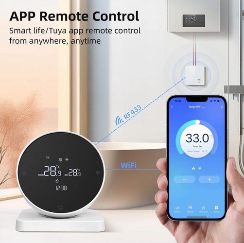 Умный, портативный термостат для котла или термоклапанов, Wi-fi TUYA + RF WT-498-WIFI-RF