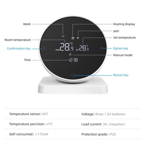 Умный, портативный термостат для котла или термоклапанов, Wi-fi TUYA + RF WT-498-WIFI-RF