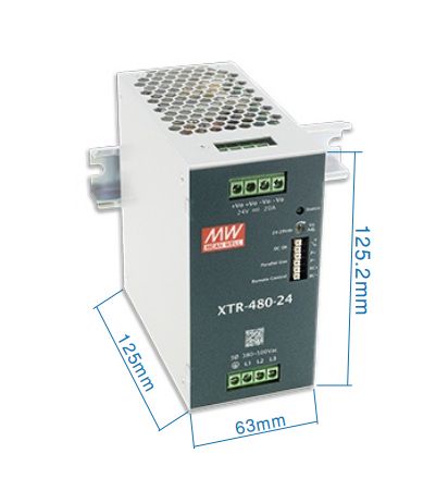 Трехфазный промышленный блок питания 480 Вт на DIN-рейку 24 В 20 А с PFC, MEAN WELL XTR-480-24LA