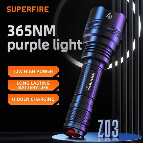 LED UV flashlight, 12W , 365Nm, rechargable USB-C, SUPERFIRE Z03