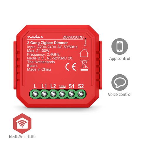 SmartLife Built-in Module | Double Triac Dimmer | Zigbee 3.0 | 2x100 W | Terminal Connection | App available for: Android™ / IOS ZBWD20RD 5412810452187
