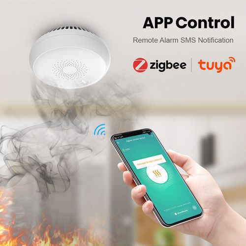 Датчик дыма ZigBee TUYA, с сиреной 85 дБ, белый, CR123A ZSD07 6976037361183