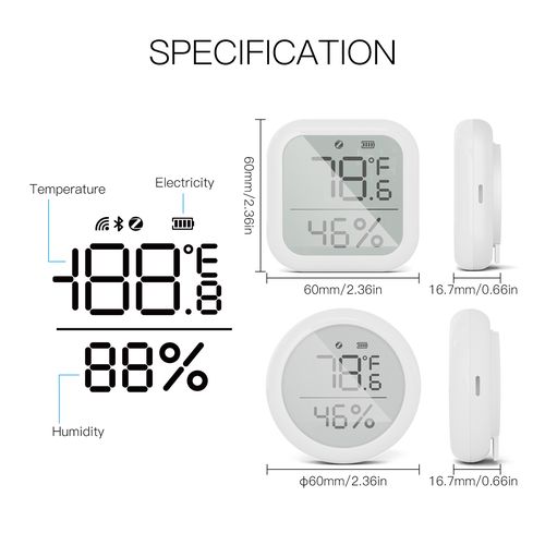 Nutikas temperatuuri- ja niiskusandur, ZigBee, juhtmevaba, 0-1000LUX, Wi-Fi, TUYA / Smart Life ZSS-KB-TH-LF-C-MS 6974246475288