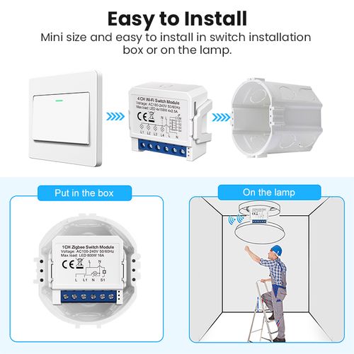 Smart ZigBee switch module 1 gang, 230Vac, 3A, TUYA / Smart Life ZWSM16 6976037360162