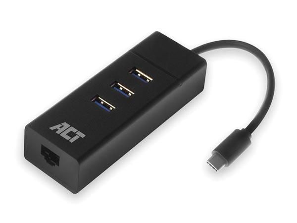 USB-C 3.2 Gen1 hub 3 port with Gigabit network port. ACTAC6400 8716065491043; 8716065491043