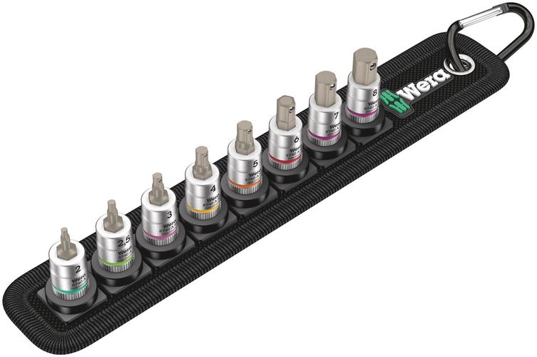 Belt A 2 Zyklop In-Hex-Plus bit socket set with holding function, 1/4" drive, 1 x 2.0x28.0; 1 x 2.5x28.0; 1 x 3.0x28.0; 1 x 4.0x28.0; 1 x 5.0x28.0; 1 x 6.0x28.0; 1 x 7.0x28.0; 1 x 8.0x28.0; 1 x 39.0x220.0; 1 x 200.0x30.0, Wera 05003881001