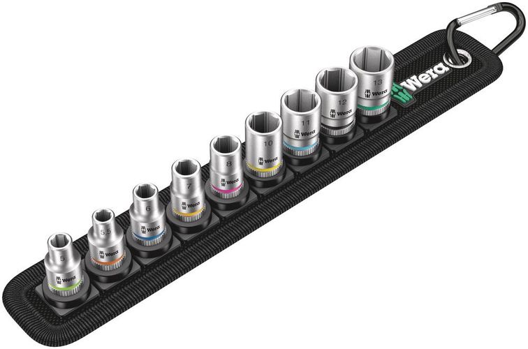 Belt A 4 Zyklop socket set, 1/4" drive, 1 x 5.0x23.0; 1 x 5.5x23.0; 1 x 6.0x23.0; 1 x 7.0x23.0; 1 x 8.0x23.0; 1 x 10.0x23.0; 1 x 11.0x23.0; 1 x 12.0x23.0; 1 x 13.0x23.0; 1 x 39.0x238.0; 1 x 30.0x200.0, Wera 05003883001