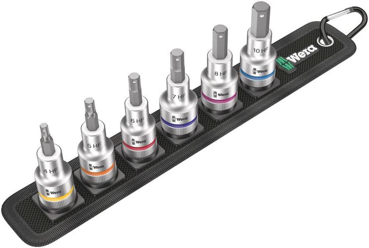 Belt C 2 Zyklop In-Hex-Plus bit socket set with holding function, 1/2" drive, 1 x 4.0x60.0; 1 x 5.0x60.0; 1 x 6.0x60.0; 1 x 7.0x60.0; 1 x 8.0x60.0; 1 x 10.0x60.0; 1 x 45.0x275.0; 1 x 30.0x200.0, Wera 05003996001