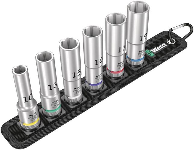 Belt C Deep 1 socket set, 1/2" drive, 1 x 10.0x83; 1 x 13.0x83; 1 x 15.0x83; 1 x 16.0x83; 1 x 17.0x83; 1 x 19.0x83; 1 x 45.0x275.0; 1 x 30.0x200.0, Wera 05004565001