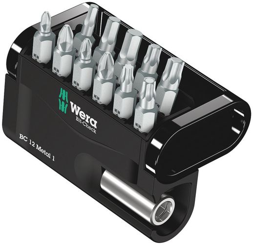 Bit-Check 12 Metal 1, 1 x 1/4"x50; 1 x PH 1x25; 1 x PH 2x25; 1 x PZ 1x25; 1 x PZ 2x25; 1 x TX 15x25; 1 x TX 20x25; 1 x TX 25x25; 1 x TX 30x25; 1 x 3.0x25; 1 x 4.0x25; 1 x 5.0x25, Wera 05057424001