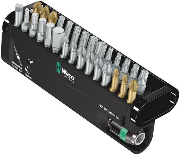 Bit-Check 30 Universal 1, 1 x 1/4"x50; 2 x PH 1x25; 3 x PH 2x25; 1 x PH 3x25; 2 x PZ 1x25; 3 x PZ 2x25; 1 x PZ 3x25; 1 x TX 10x25; 1 x TX 15x25; 1 x TX 20x25; 1 x TX 25x25; 1 x TX 30x25; 1 x TX 40x25; 1 x TX 10x25; 1 x TX 15x25; 1 x TX 20x25; 1 x TX 25x25 05056440001