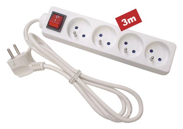 4-WAY SOCKET-OUTLET WITH SWITCH - 3 m CABLE - WHITE - FRENCH SOCKET EB4S-3 5410329346782; 5410329525101