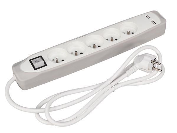 5-WAY SOCKET OUTLET WITH SWITCH - 2 USB PORTS - GREY/WHITE - PIN EARTH EB5CGUSB 5410329720612; 5410329720629