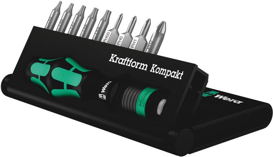 Kraftform Kompakt 12, 1 x 1/4x90; 1 x PH 00x25x2.0; 1 x PH 0x25x2.5; 1 x PH 1x25x3.0; 1 x PH 2x25; 1 x TX 6x25; 1 x TX 5x25; 1 x TX 7x25; 1 x TX 8x25; 1 x TX 9x25, Wera 05135942001