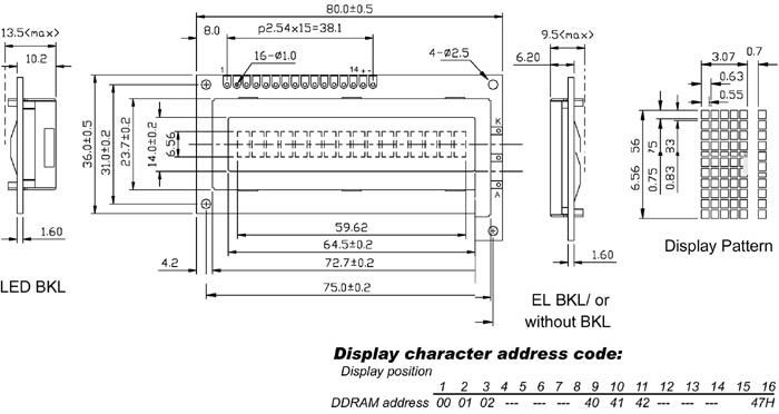 LCD 16 x 1 BOTTOM VIEW REFLECTIVE LCD1601LC 5410329219543; 5410329283483