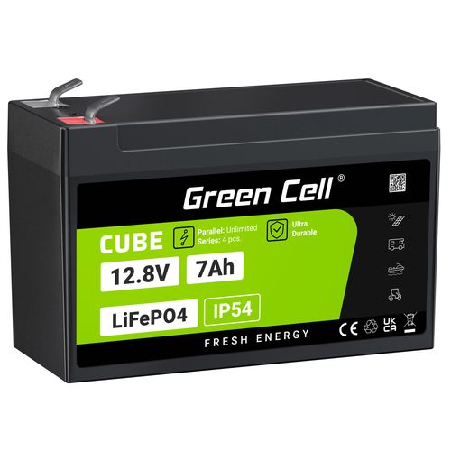 Green Cell CUBE LiFePO4 7Ah 12.8V 89.6Wh Lithium Iron Phosphate Battery for UPS, Monitoring LFPGC12V7AH 5904326374904