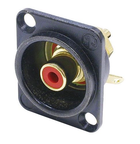 Red RCA socket, panel mount, black panel NEUTRIK NTR-NF2D-B-2