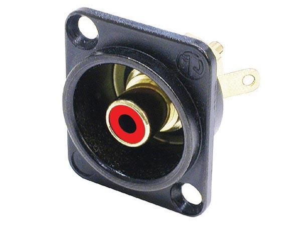 NEUTRIK - PHONO SOCKET IN BLACK CHROME D-SHAPE HOUSING, RED ISOLATION WASHERS NF2DB-2 5410329409920; 5410329409920