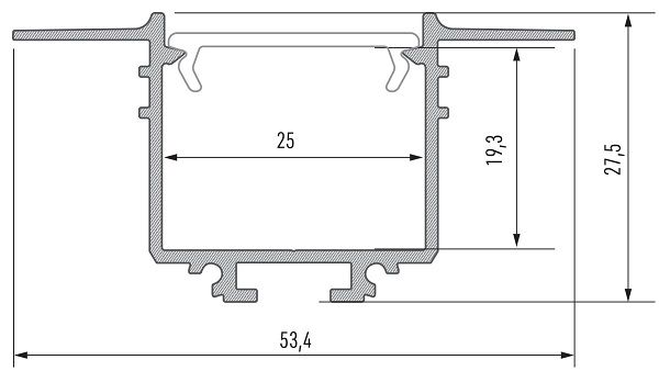 Süvistatav arhitektuurne alumiiniumprofiil LED ribadele, SUBLI, 1m LUMINES (saatmine ainult kulleriga) PROF-SUBLI-1Ms 5902973366655