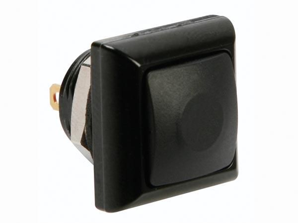 MINI SQUARE METAL PUSH BUTTON WITH BLACK BUTTON 1P SPST OFF-(ON) R1397 5410329428068; 5410329494582