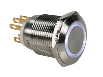 STAINLESS STEEL PUSH BUTTON SPDT 1NO 1NC - WHITE RING - 19mm R1900W 5410329380915; 5410329491284