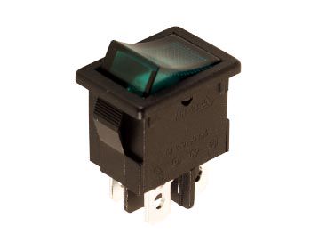 POWER ROCKER SWITCH 5A-250V DPST ON-OFF - WITH GREEN NEON LIGHT R1944C/G 5410329269500; 5410329269500